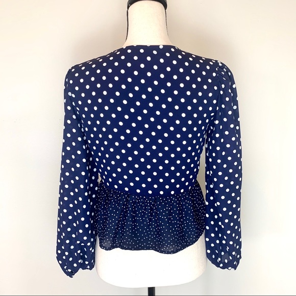 Topshop Navy Blue Mixed Polka Dot Wrap Blouse - Picture 5 of 8